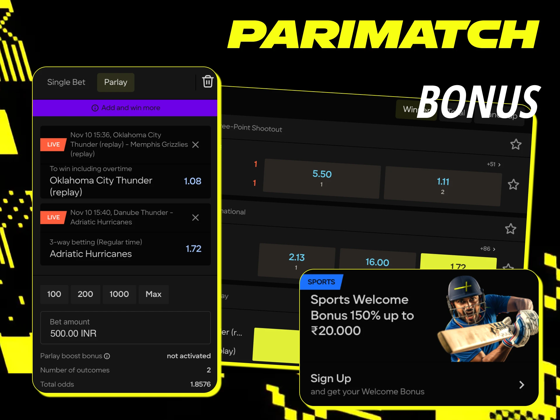 Win with a bonus on basketball bets at Parimatch online casino.