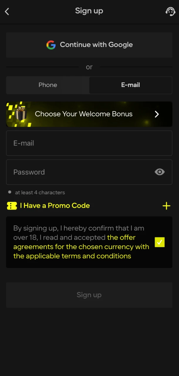 Create a new account at Parimatch online casino and receive a welcome bonus.