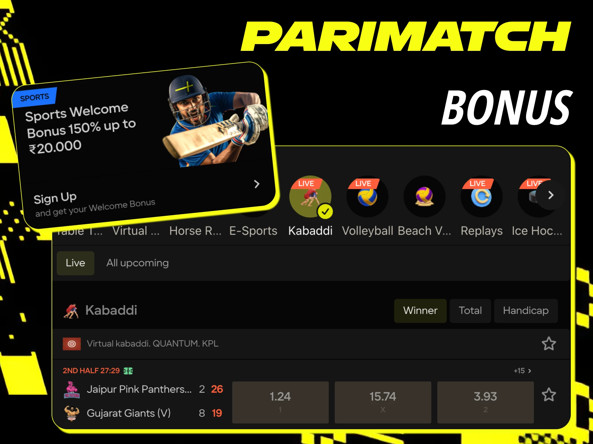 Get your sports bonus on your first deposit at Parimatch online casino.