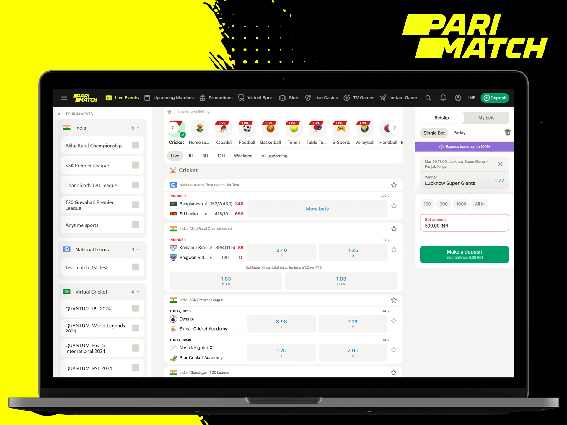 Go to the Parimatch Live tab and place your bet.