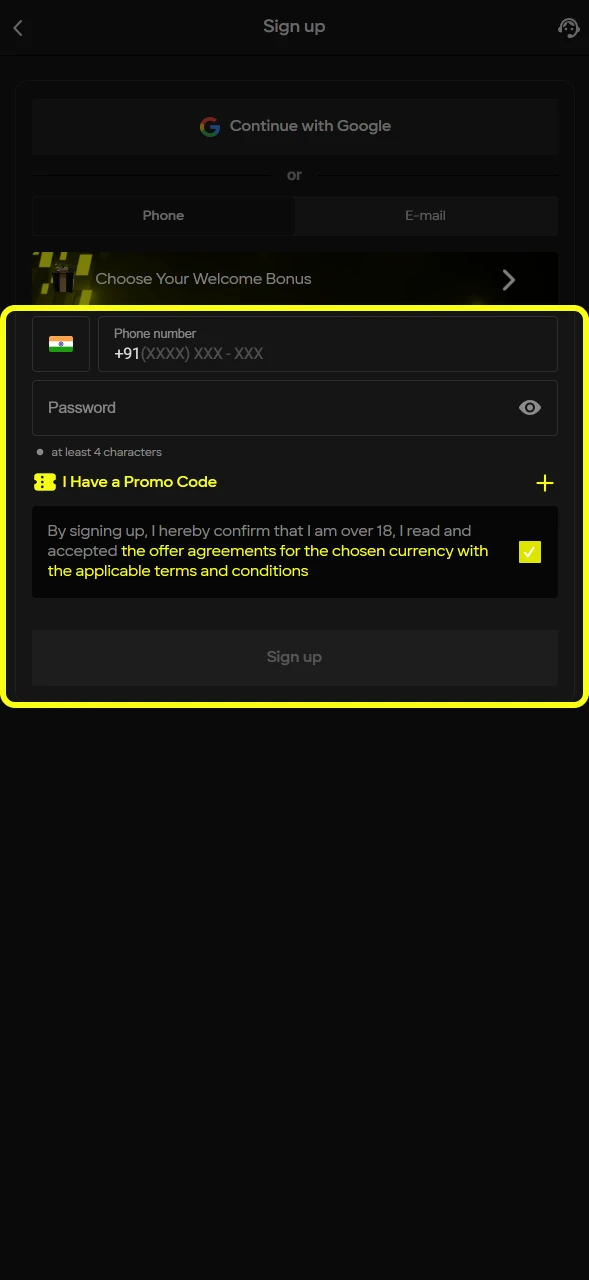 Enter your registration details correctly to finalize your account setup with Parimatch.