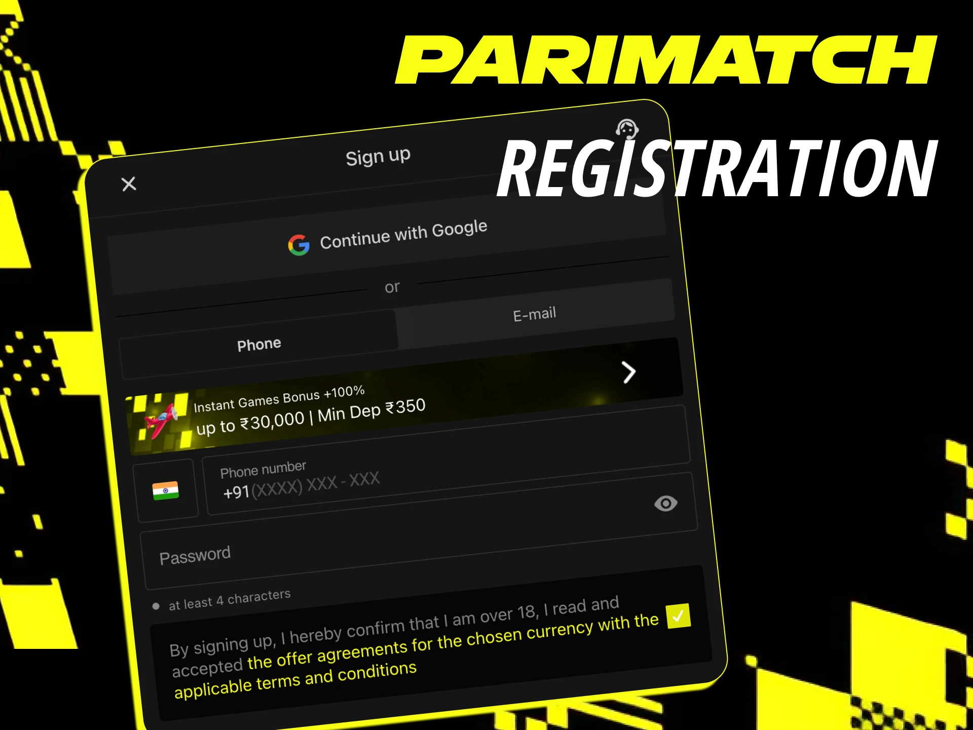 Create a Parimatch account to start betting on sports or playing casino games.