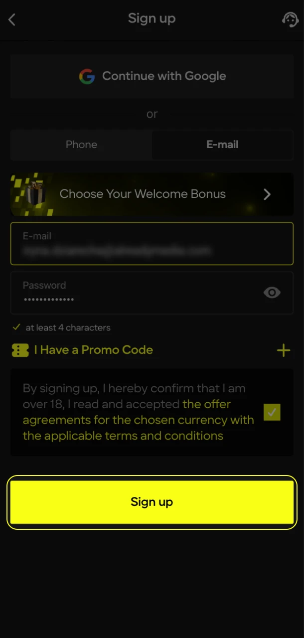 Enter the promo code when registering at Parimatch online casino.